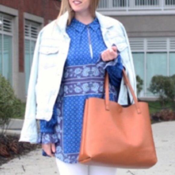 FREE PEOPLE Boho Blue & Purple Floral Tunic Blouse Top - Picture 6 of 16